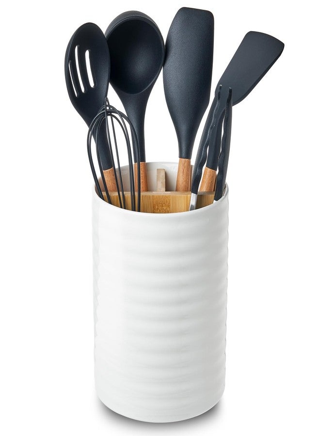 Meichu Utensil Holder, White Ceramic Utensil Holder for Countertop, 7.2" Large Cooking Utensil Crock for kitchen counter with Divider Board, Morden Countertop Organizer for Spatula, Kitchen Decor - Image 1